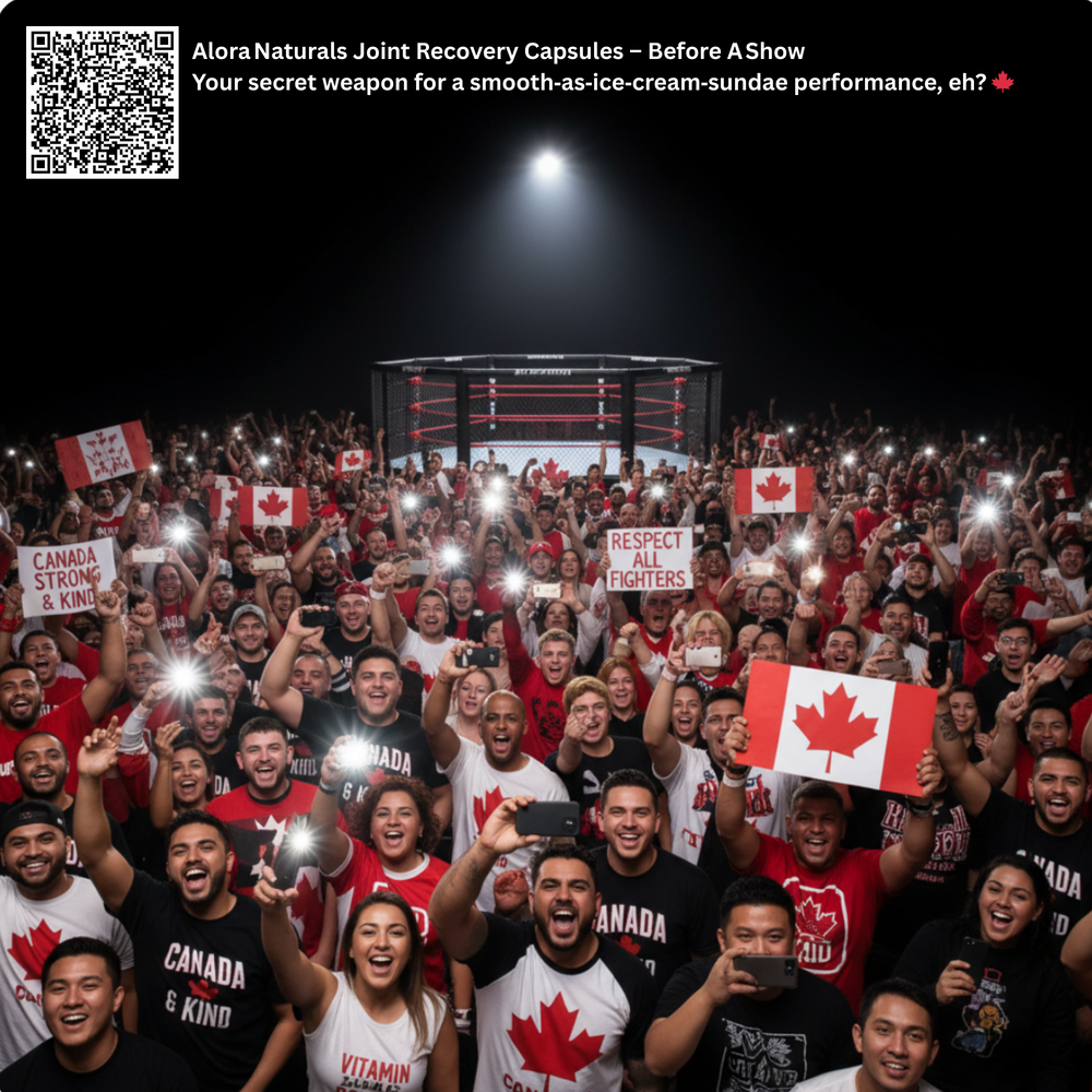Alora Naturals Joint Recovery Capsules – Before a Show Your secret weapon for a smooth‑as‑ice‑cream‑sundae performance, eh? 🏆🇨🇦 Alora Naturals Joint Recovery Capsules 300 Capsules 🇨🇦🏆 #AloraNaturals #WrestlingLife #MMAFitnes #PainRelief #JointRecovery #CanadianSupplements #BuyCanadian #CartilageSupport #NaturalHealth #SportsRecovery #AthleteWellness #MadeInCanada #FightPain #StayStrong #HealthSupplement #GymEssentials